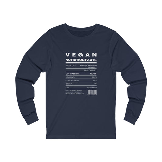 Vegan Nutrition Facts - Dark [Unisex Jersey Long Sleeve Tee]